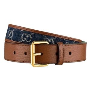 Gucci Denim-Paneled Leather Belt Blue Size 120